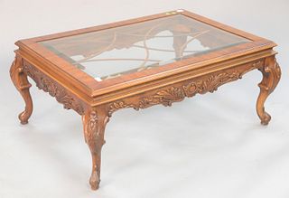 Henredon Louis XV style coffee table with inset glass top. ht. 19", top: 30" x 43". Provenance: Former home of Mel Gibson, Old Mill Rd, Greenwich, CT