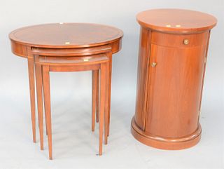 Two-piece lot to include Georgian-style pot cupboard, ht. 28 3/4", dia. 18" along with three mahogany nesting tables, ht. 24". Estate of Marilyn Ware 