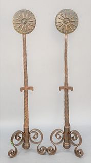 Pair of monumental contemporary andirons, ht. 52".