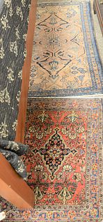 Two Hamadan Oriental throw rugs, 2' x 2' 9" and 2' 6" x 4'.
