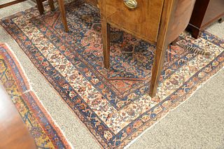 Hamadan Oriental throw rug, worn, 5' x 6' 6".