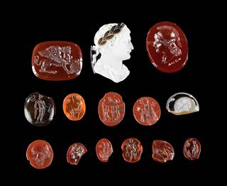Lot of 14 Roman Carnelian, Garnet, & Sardonyx Intaglios