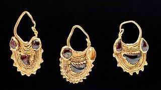 Parthian / East Roman 22K+ Gold / Garnet Earrings (3)