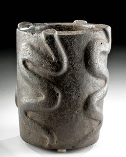Fabulous Mapuche Stone Vessel with Snakes