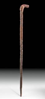 19th C. Maori Wood Walking Stick w/ MOP Inlays