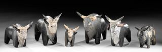 1970s Mexican Folk Art Wood Bulls, Leather Ears (6)