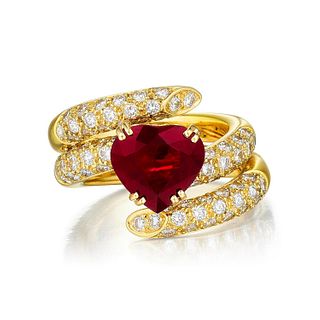 Burmese Ruby and Diamond Ring, French
