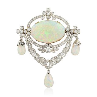 Antique Opal and Diamond Brooch