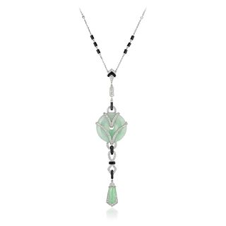 Jade Onyx and Diamond Necklace