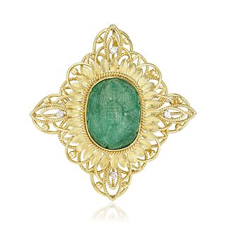 Emerald and Diamond Pendant/Brooch Necklace