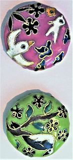2 COLORFUL DIVISION 3 CHINESE CLOISSONNE ENAMEL BUTTONS