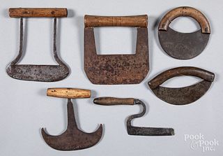 Six early iron and wood food choppers.
