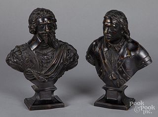 Pair of bronze busts of Cromwell and Charles II