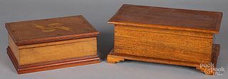 Painted sewing box, together with a mahogany box