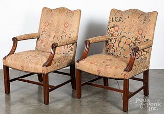 Pair of Georgian style mahogany open armchairs.