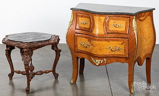 French marble top bureau and marble stand
