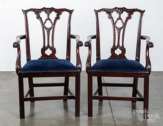 Pair of George III carved mahogany armchairs