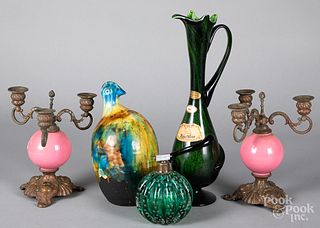 Murano glass ewer (with contents), etc.
