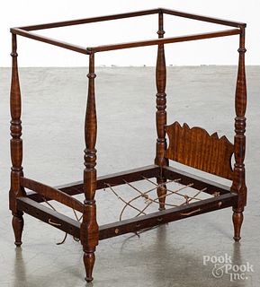 Tiger maple doll's canopy bed, 19th c.