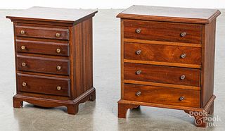 Two miniature benchmade walnut chest of drawers