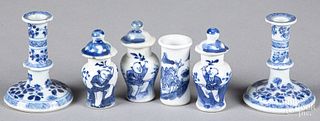 Miniature Chinese porcelain garniture set, etc.