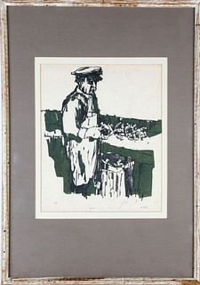 Roy Bailey Limited Edition Polychrome Woodcut, "Shucking Time, Nantucket"