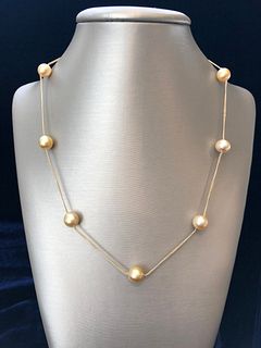 18k Yellow Gold 9mm South Sea Gold Pearl Tin Cup Necklace