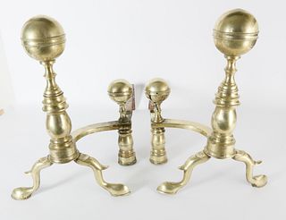 Pair of Heroic Brass Boston Ball Top Andirons, circa 1800