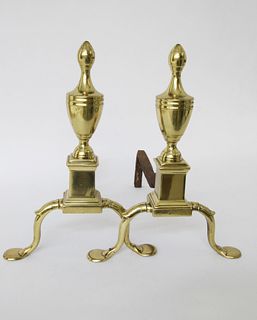 Pair of Philadelphia Urn and Finial Brass Andirons, 18th Century
