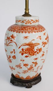 Chinese Export Porcelain Shaped Covered Jar Mounted As a Lamp, 18th Century
