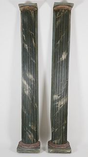 Pair of Marbelized Paint Decorated Classical Architectural Columns, 19th Century