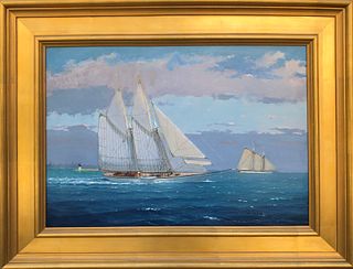 William Lowe Oil on Linen “Fair Sailing - Schooners off Nantucket”