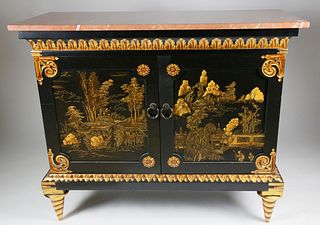 Rouge Marble Top Chinoiserie Decorated Cabinet