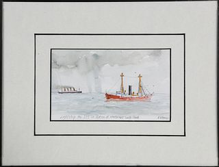 Ray Prosser Watercolor View, "Lightship No. 117 on Station at Nantucket South Shoals"