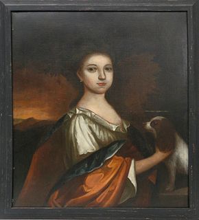 Oil on Canvas "Portrait of a Woman with Her King Charles Spaniel"