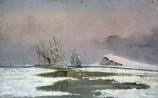 Two F.H. Burr Oils on Artist Board Maritime Paintings, 19th Century