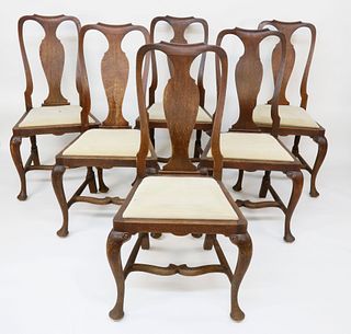 Set of 6 English Oak Queen Anne Style Side Chairs