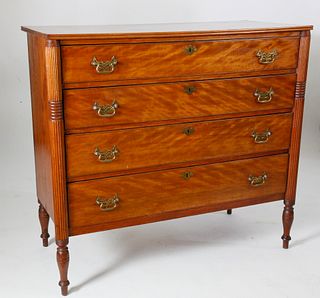 New Hampshire Sheraton Flame Birch Chest of Drawers, 19th Century