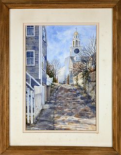 Connie Lucas Halliwell Watercolor on Paper "Stone Alley-Nantucket"