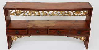 Four Drawer Chinese Sandalwood Table Top Shelf, 19th Century