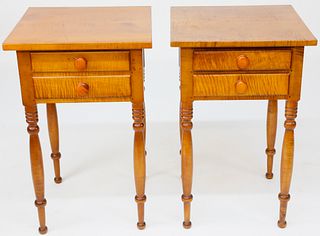 Pair of Tiger Maple Sheraton Style Two-Drawer Night Stands