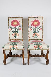 Pair of Floral Embroidered Linen Dining Chairs