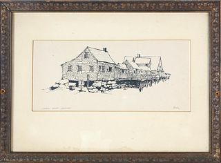 Roy Bailey Pencil Signed Etching, "Swains Wharf Nantucket"
