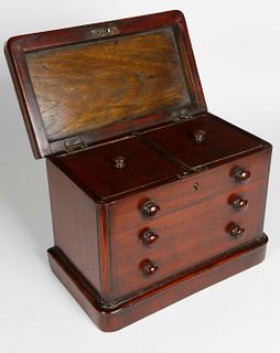 English Mahogany Chest of Drawers Form Double Compartment Tea Caddy, 19th Century