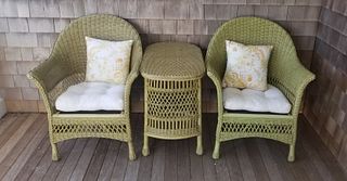 Pair of Vintage Wicker Armchairs and OvalTable