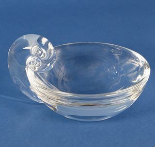 Signed Steuben Clear Crystal Olive Dish