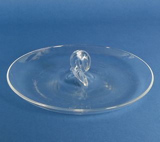 Signed Steuben Clear Crystal Round Snack Tray