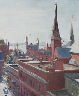 Oil on Canvas, "View of Beacon Hill From Above", circa 1930s