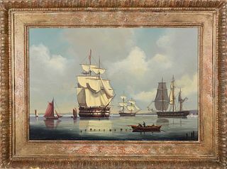 Salvatore Colacicco Oil "Man-o-War Anchored at Portsmouth Harbor"