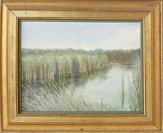 Sarah Perry Crane Oil on Artist's Board, "Long Pond, Nantucket"